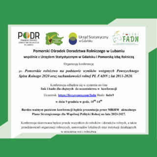 Konferencja online „Pomorskie rolnictwo na podstawie wyników wstępnych PSR 2020 oraz rachunkowości PL FADN 2011-2020”